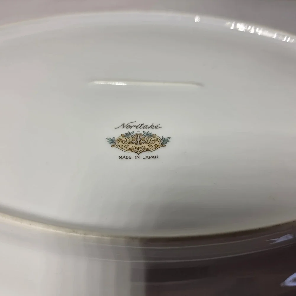 Noritake Vintage Oval Serving Platter Floral Gold Trim Burgundy Border Japan 12